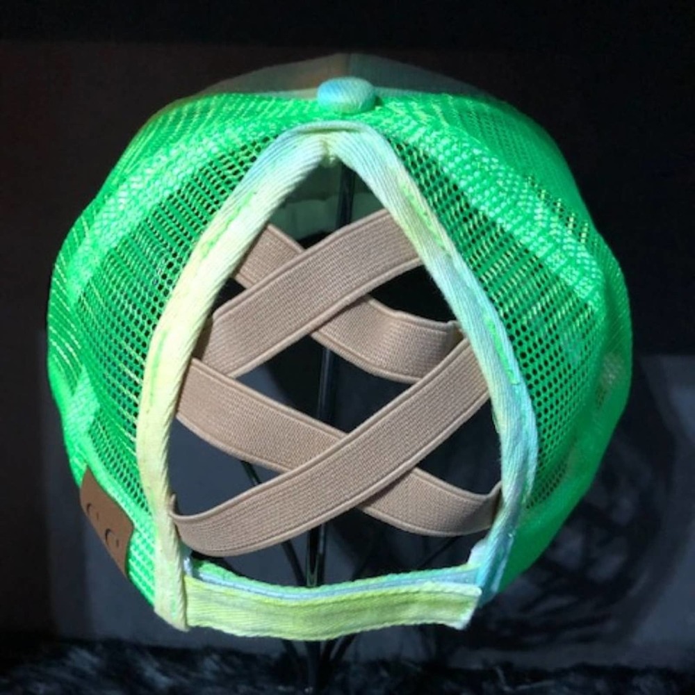 Green/Yellow Tie-Dye Ponytail Messy Bun Baseball Cap NWOT - Picture 4 of 4